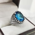 thumbnail image 3 of Blue Topaz Mens Ring, Natural Swiss Blue Topaz, November Birthstone Topaz, Silver Jewelry, 925 Silver Ring, Birthday Gift, Heavy Mens Ring, Arabic Oxidized Mans Ring, Christmas, Mens Signet Ring, 3 of 8