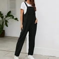 thumbnail image 2 of QATAINLAV Jumpers for Women, 2025 Summer Summer Linen Bib Overalls Casual Loose Wide Leg One Piece Pants Basic Solid Sleeveless Rompers with Pockets Prime Sales Black S, 2 of 8