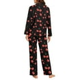 thumbnail image 4 of Garronmavis Cherry Pattern Button Down Pajama Sets for Women 2 Piece Soft Comfy Sleepwear Long Sleeve Top and Pants Lounge Outfit PJ Set for Night, Black, 4 of 7