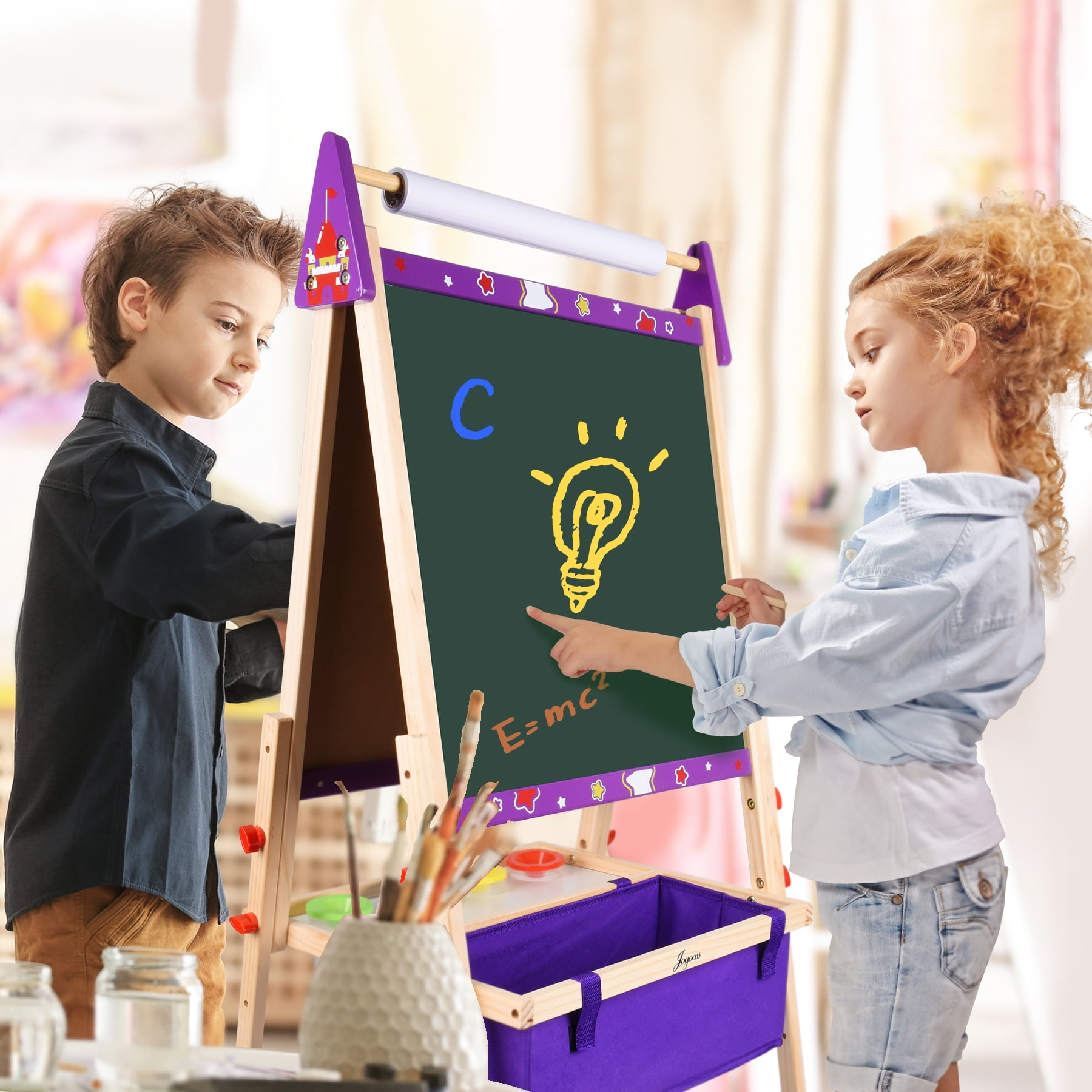 JOYOOSS Kids Double-Sided Wooden Art Easel with 98+ Accessories JOY131