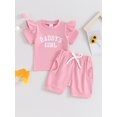 thumbnail image 2 of FEORJGP Toddler Baby Girls Summer Shorts Set 6M 1T 2T 3T Infant Short Sleeve T-shirt Crew Neck Shirt Letters Print Tops with Elastic Waist Shorts Loose Casual 2-piece Outfit, 2 of 8