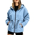 thumbnail image 2 of Husipze Women Waterproof Lightweight Windbreaker Rain Jacket Active Outdoor Hooded Raincoat Full Zip Loose Fit Casual Jackets Blue M, 2 of 9