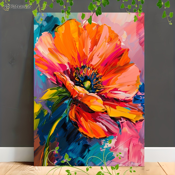 Colorful Poppy Abstract Canvas Wall Decor Ready to Hang Living Room