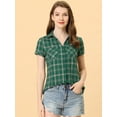 thumbnail image 2 of DARING DIVA Women's Casual Boyfriend Plaid Button Down Flannel Shirt XL Green Beige, 2 of 6