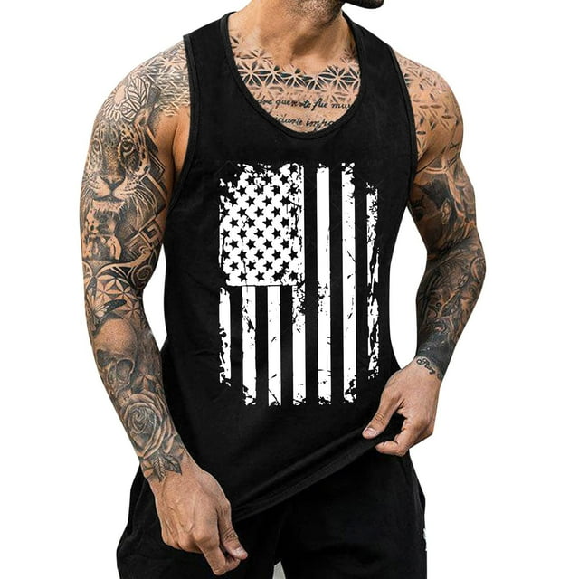 Hombres Moda Casual Día de la Independencia Impresión Suéter Cuello Redondo Deportes sin Mangas Tanque
