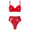 thumbnail image 3 of Ropa de discoteca de charol con aspecto mojado para mujer, lencería íntima Sexy, conjunto de ropa interior, sujetador inalámbrico, Top con bragas con cremallera frontal de corte alto, 3 of 5
