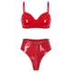 thumbnail image 3 of Ropa de discoteca de charol con aspecto mojado para mujer, lencería íntima Sexy, conjunto de ropa interior, sujetador inalámbrico, Top con bragas con cremallera frontal de corte alto, 3 of 5