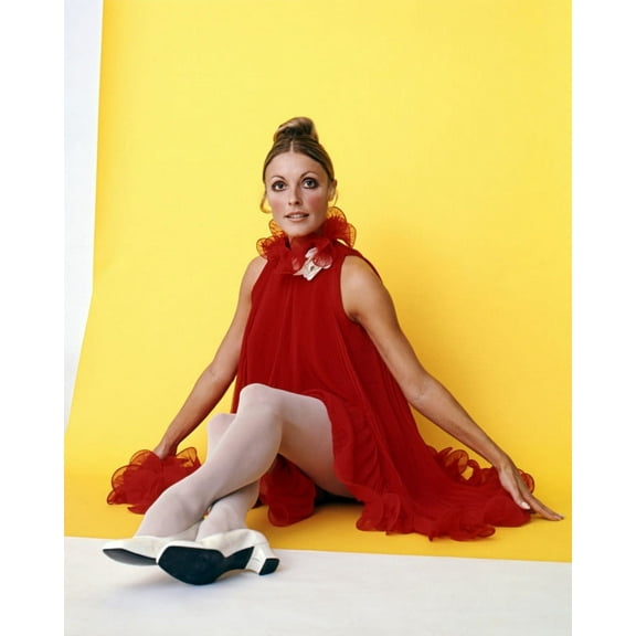 Sharon Tate 24X36 Classic Hollywood Poster Posing In Red Glamour Outfit