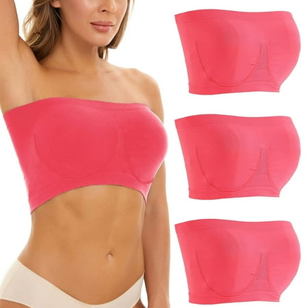 

3PCS Women s Strapless Bra Without Underwire Non-Slip Top(M Pink)