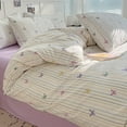 thumbnail image 4 of This 3-piece white butterfly printed striped duvet cover is soft and lightweight, machine washable, and comfortable all year round. It includes 1 down duvet cover and 2 pillowcases, 4 of 8
