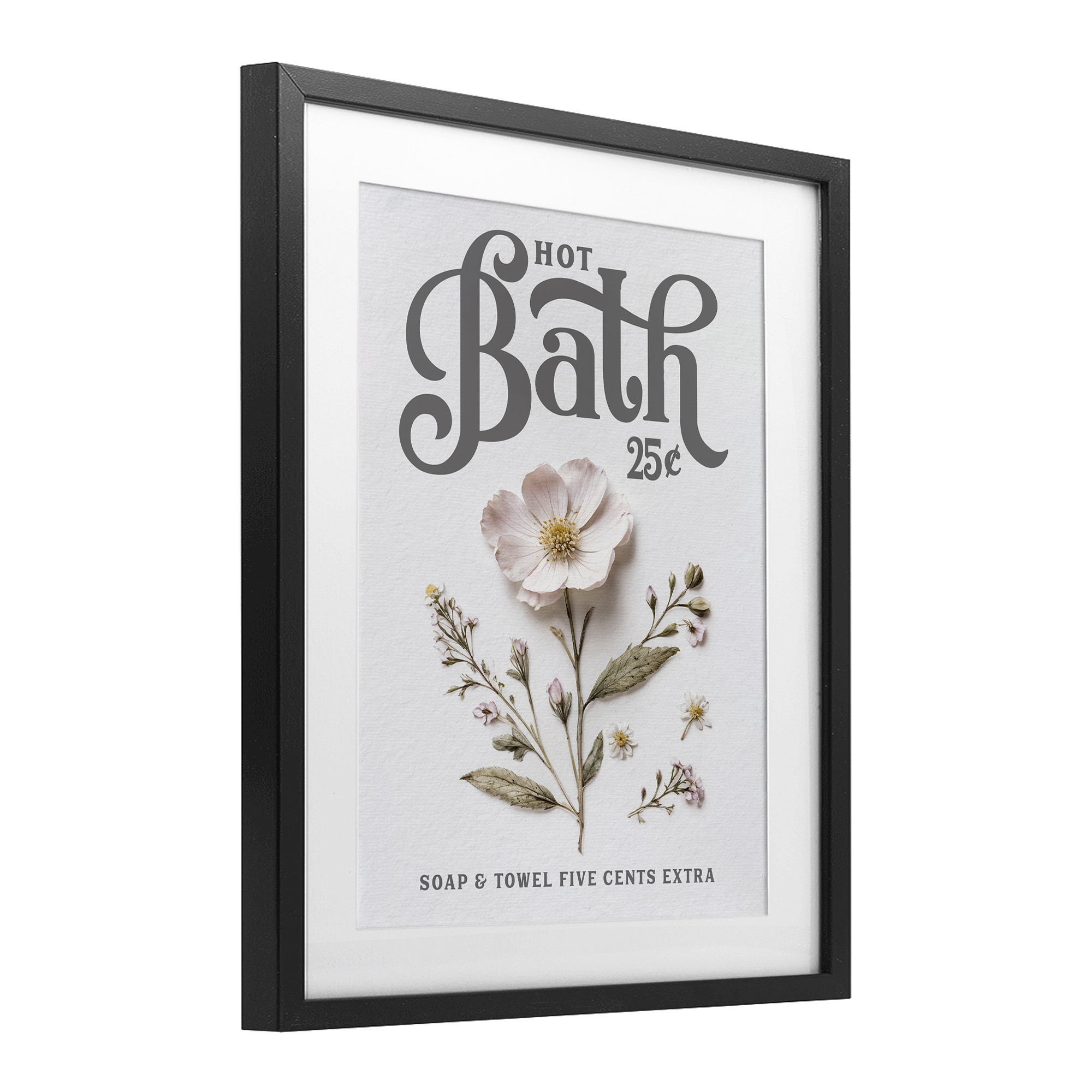 Pressed Flower Vintage Bath Black Framed Print Under Glass, design by Lettered and Lined
