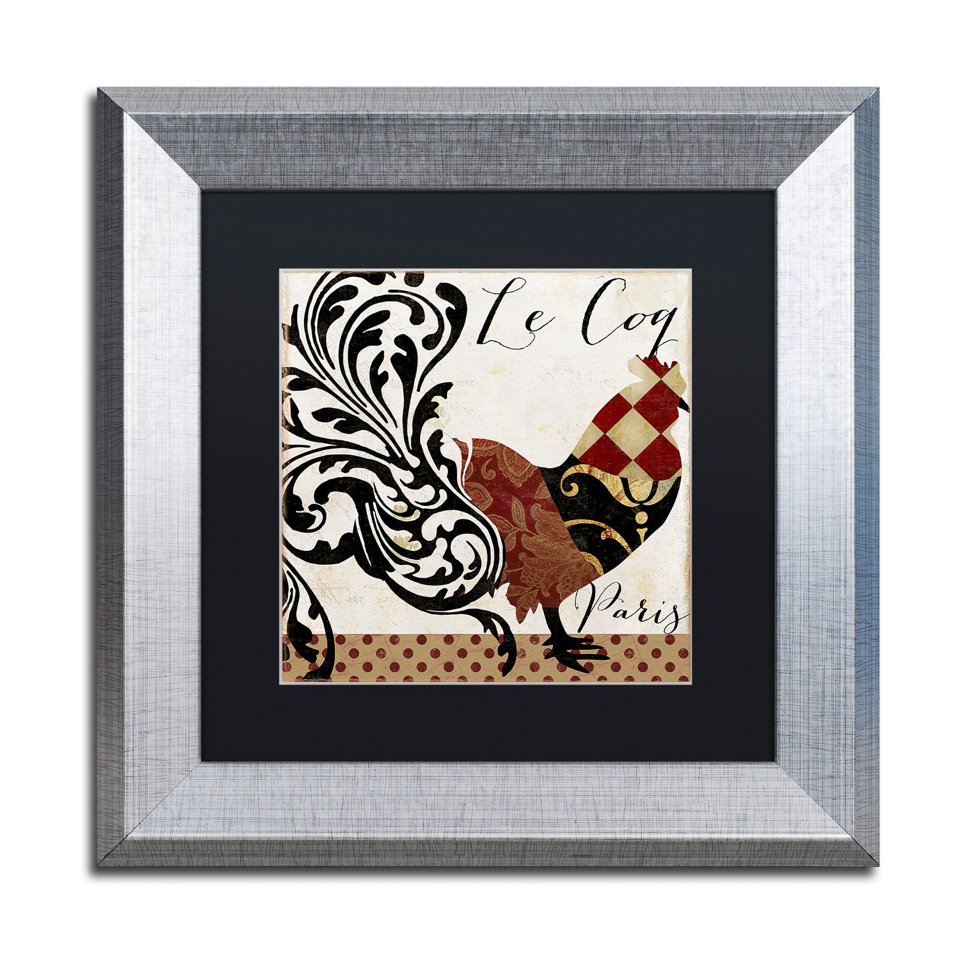 Trademark Fine Art "Roosters of Paris II" Canvas Art by Color Bakery Black Matte, Silver Frame