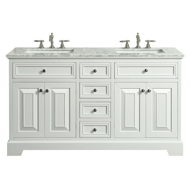 White Undermount Porcelain Sinks, Bathroom Vanity With Carrara Marble Top