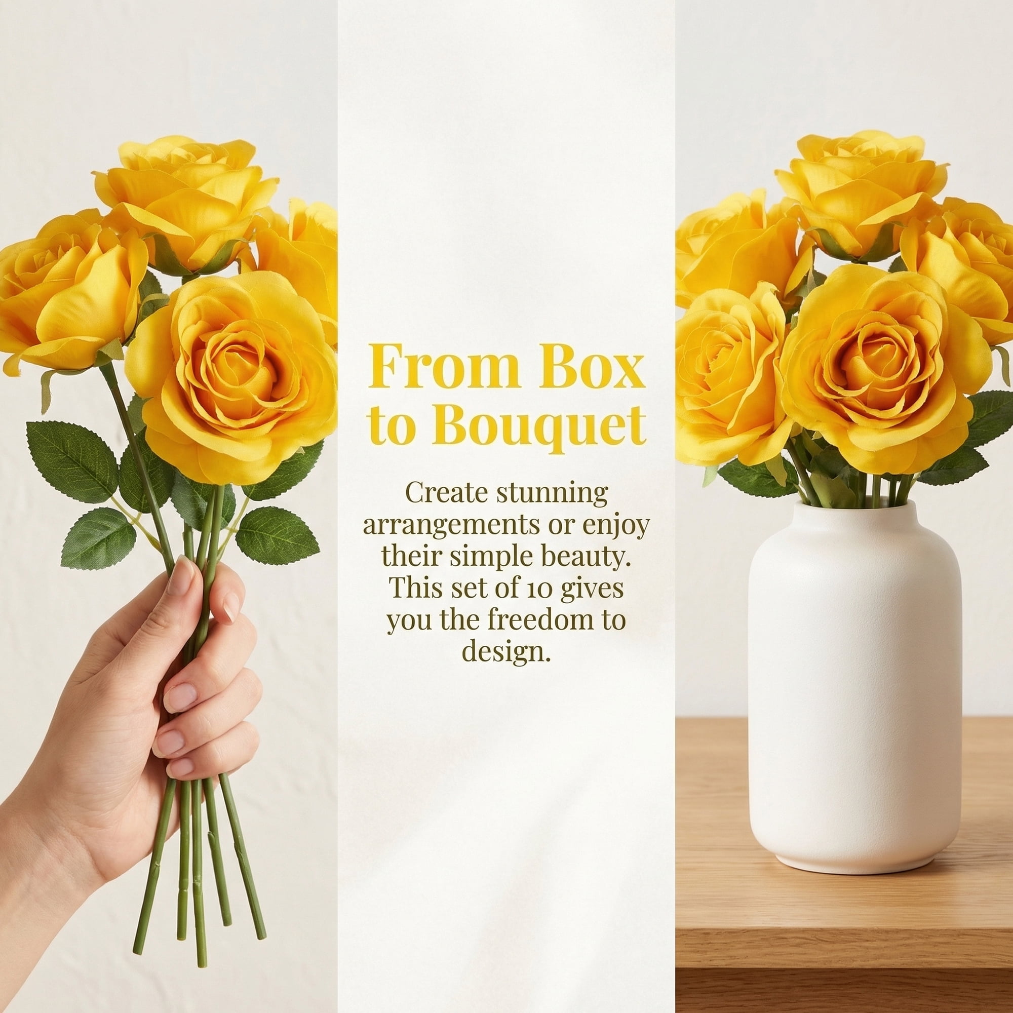 Unique Bargains Mini Craft Artificial Silk Roses Detachable Head Bouquet Yellow 5.9 in