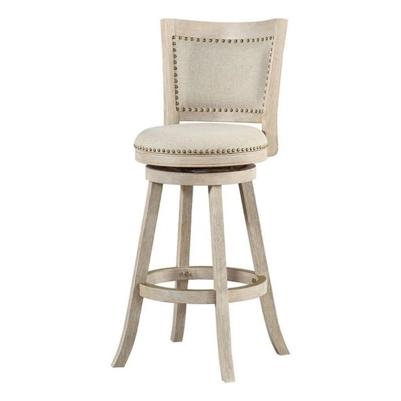 Benjara 29" Curved Back Wooden Swivel Bar Stool with Nailhead Trim- Gray