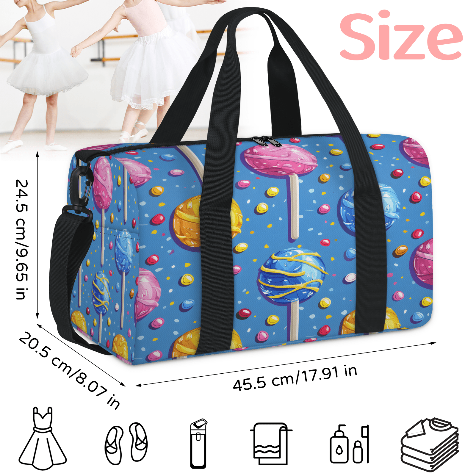 Herdesigns Candy Travel Duffle Bag Sports Yoga Weekender Overnight Carry on Workout Bags Lightweight Waterproof Gym Tote Bag for Women Colorful