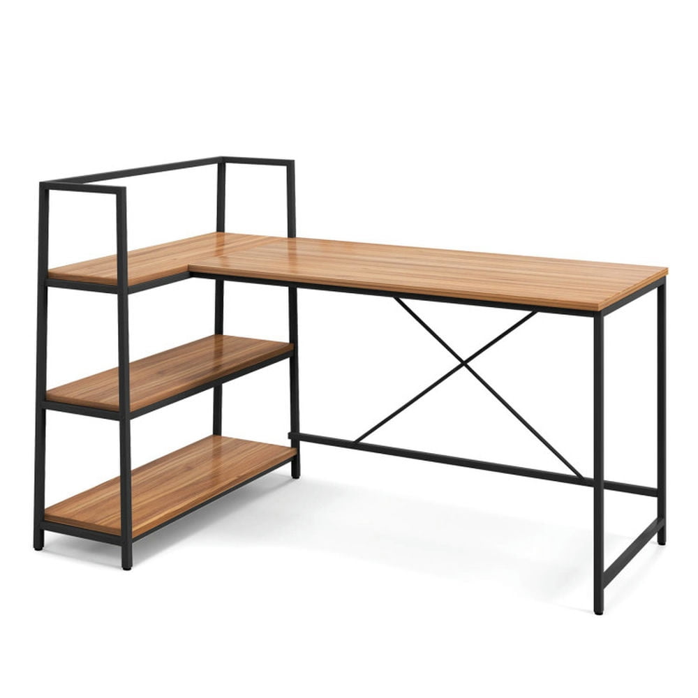 GVN Reversible L Shaped Computer Corner Workstation with 3-Tier Open Shelf-Walnut, Desk for Bedroom, Gaming Computer Desks for Study,Working,Writing GVN Reversible L Shaped Computer Corner Workstation with 3-Tier Open Shelf-Walnut, Desk for Bedroom, Gaming Computer Desks for Study,Working,Writing
