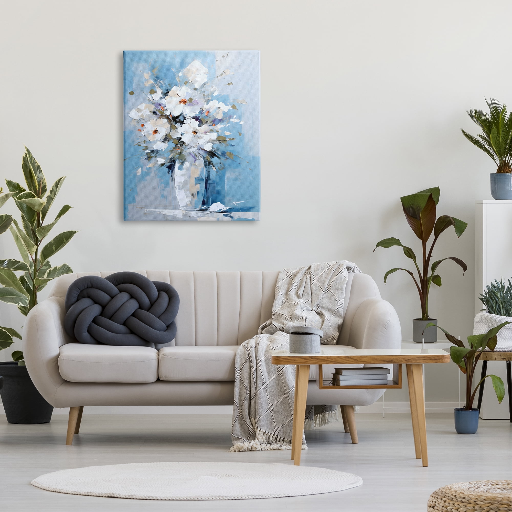 Stupell Industries White & Blue Bouquet Botanical & Floral Painting Gallery Wrapped Canvas Art Print Wall Art, 30 x 40