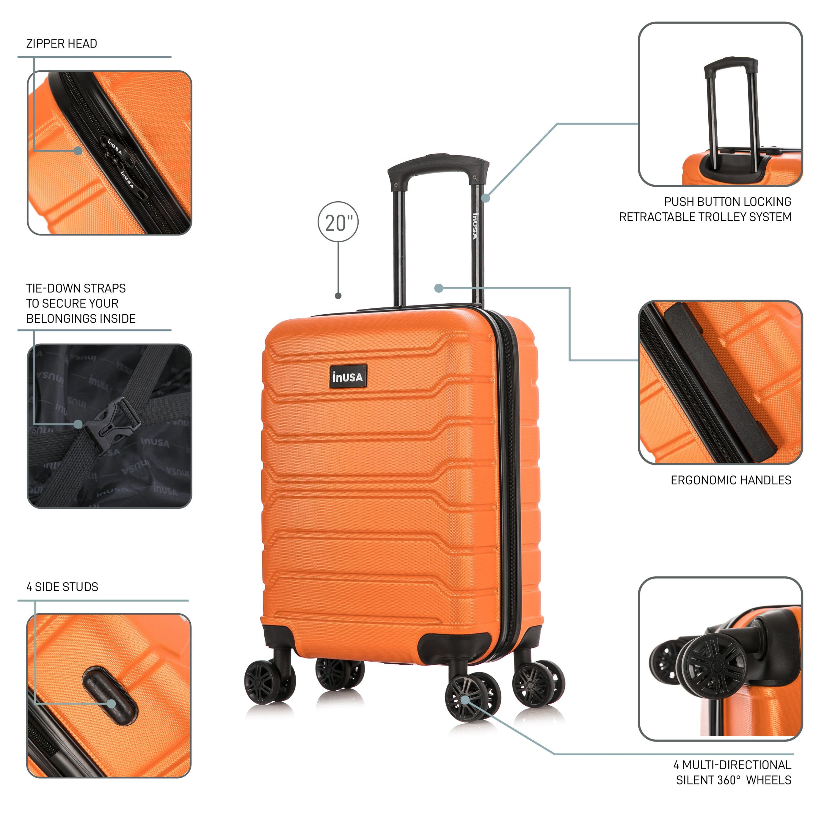 InUSA Trend 20" Hardside Lightweight Luggage with Spinner Wheels, Handle, and Trolley, Orange