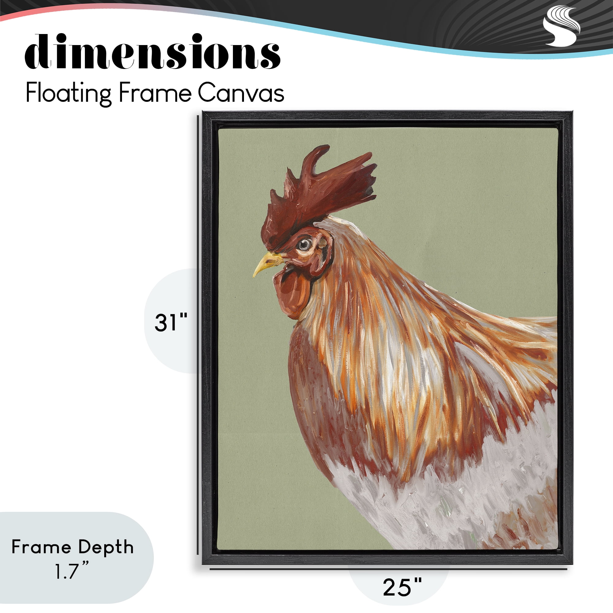 Stupell Industries Gallant Rooster Portrait Black Framed Floater Canvas Wall Art, design by Andy Beauchamp