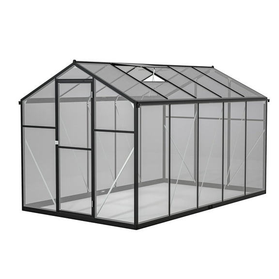 DetalleGo 6x10 FT Walk-in Polycarbonate Greenhouse for Outdoor Gardening, Durable Aluminum Frame with Lockable Door, 2 Roof Vents & Rainwater Collection System