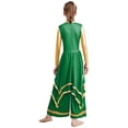 thumbnail image 3 of Doomiva Kids Girls Lyrical Praise Dance Outfit Long Sleeve Irregular Hem Worship Gold Trim Dress with Wide Leg Pants Green 6, 3 of 6