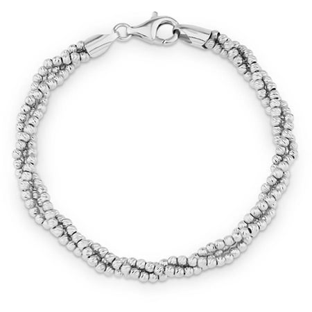 Sterling Silver Triple Diamond-Cut Bead Chain Bracelet, 7.5