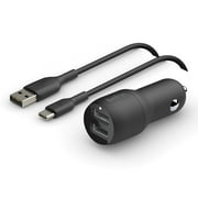 Belkin BOOSTCHARGE 24W Dual-Port USB-A Car Charger   USB C to USB-A Cable, 5ft