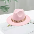 thumbnail image 4 of Women Men Wide Brim Western Cowboy Cowgirl Fedora Hat with Chain Belt Buckle, 4 of 5
