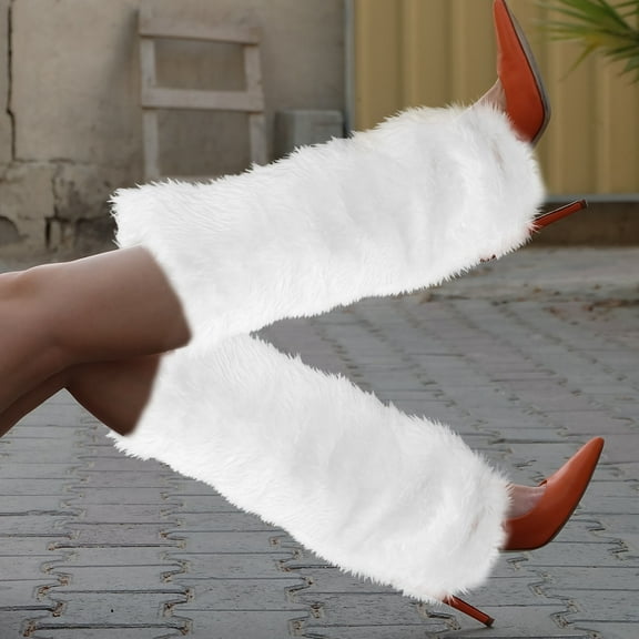 TEHAUX 1 Pair White Furry Leg Warmers Soft Velvet Cylindrical Winter Accessories for Christmas and Festive Celebrations