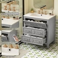 thumbnail image 5 of 30" Solid Wood Compact Freestanding Cabinet, Bathroom Storage Unit with 3 Drawers, Modern Small Bathroom Vanity with Ceramic Sink for Bathroom, Gray, 5 of 9