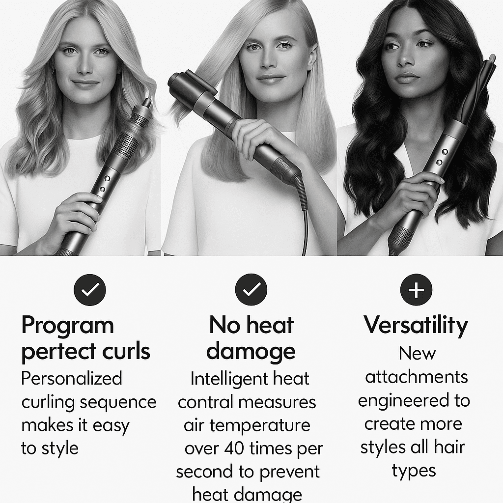Airevé Hair Care- 5 in 1 Hair Air Styler - Rotating Hair Dryer Brush 110000 RPM for Fast Drying & Hot-Air Automatic Wrap Curlers for Curling, Frizz-Free Blow Dryer Brush for Straightening Volumizing