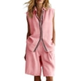 thumbnail image 3 of Dianli Women's Casual Two Piece Outfit, Long Sleeve Button Down Cardigan and Loose Wide Leg Cargo Pants with Pockets, Relaxed Tracksuit Set, Fashionable Comfort for Daily or Travel Pink M, 3 of 7