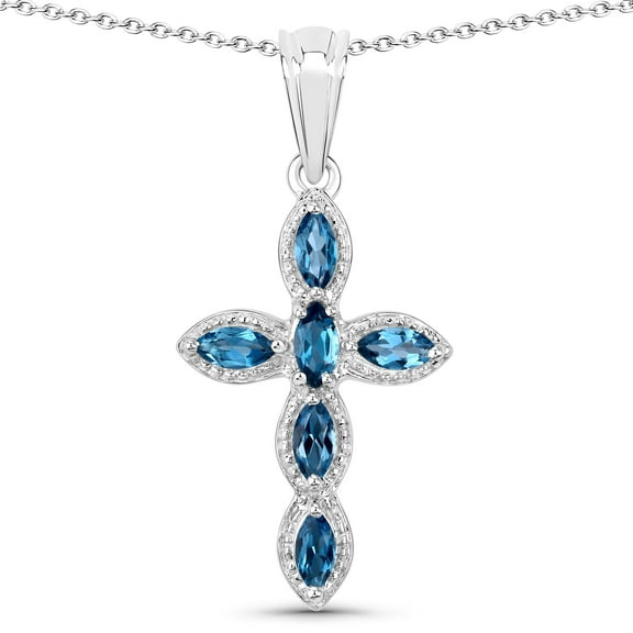 Genuine London Blue Topaz Cross Pendant Necklace