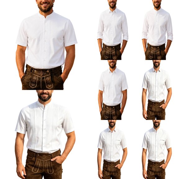VeFlora Men's Oktoberfest Outfits, Short Sleeve Button Down Oktoberfest Shirts for Men, October Festival Dress Shirt, Casual Top for Oktoberfest, Party and Daily Wear(White3/S)