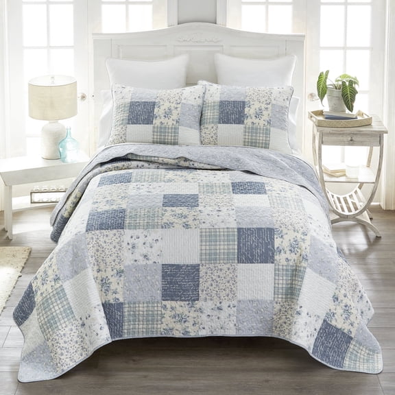Donna Sharp Blue Pastures Pieced Cotton 3PC Queen Quilt Set