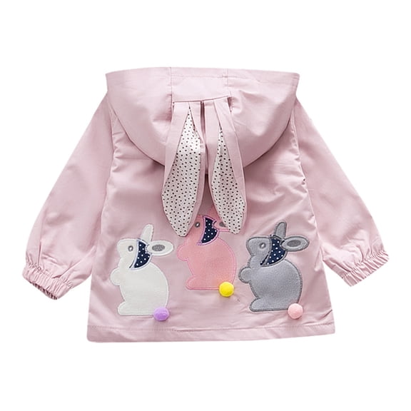 GiLiling Cute Bunny Graphic Windbreker Jackets for Kids Lightweight Zip up Hooded Rain Jackets Boys Girls Fall Winter Raincoat (Pink, 12-18 Months)