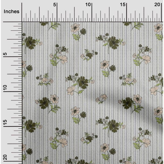 oneOone Silk Tabby Dark Olive Green Fabric Stripe|Leaves & Floral Artistic Quilting Supplies Print Sewing Fabric By The Yard 42 Inch Wide