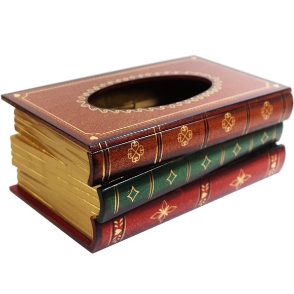 KiaoTime Antique Tissue Holder Wood Stack Book Tissue Holder Box Cover Case Facial Paper Dispenser