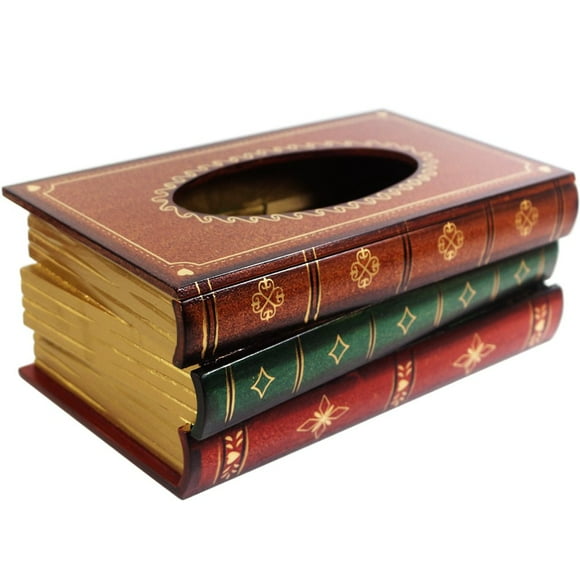 KiaoTime Antique Tissue Holder Wood Stack Book Tissue Holder Box Cover Case Facial Paper Dispenser