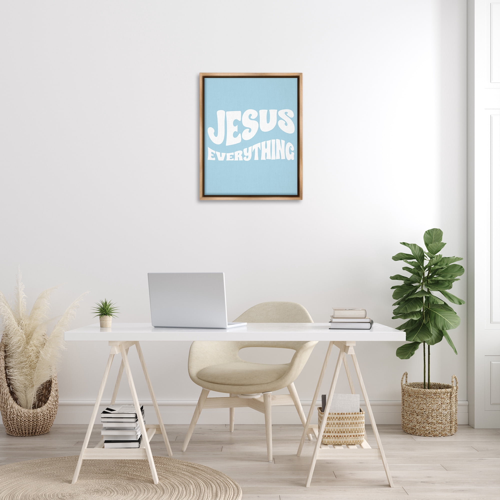 Stupell Industries Jesus Everything Phrase Religious Painting Brown Floater Framed Canvas Art Print Wall Art, 25 x 31