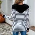 thumbnail image 3 of Mujeres Cuello Redondo Rayas Manga Larga Bloque De Color Jersey Tops Sudaderas Camisas Blusas para Oficina En Casa Negro 3XL, 3 of 7