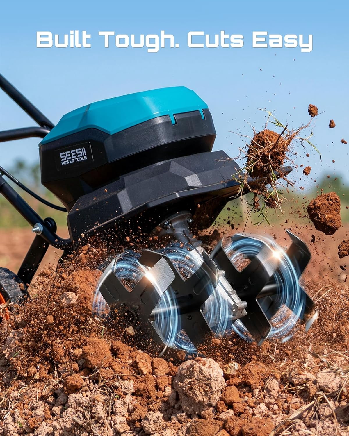 Seesii 40V Cordless Tiller Gardening Rototiller  Adjustable Handle & Wheels, 12" Electric Tiller Cultivator  2×5.0Ah Batteries & Charger