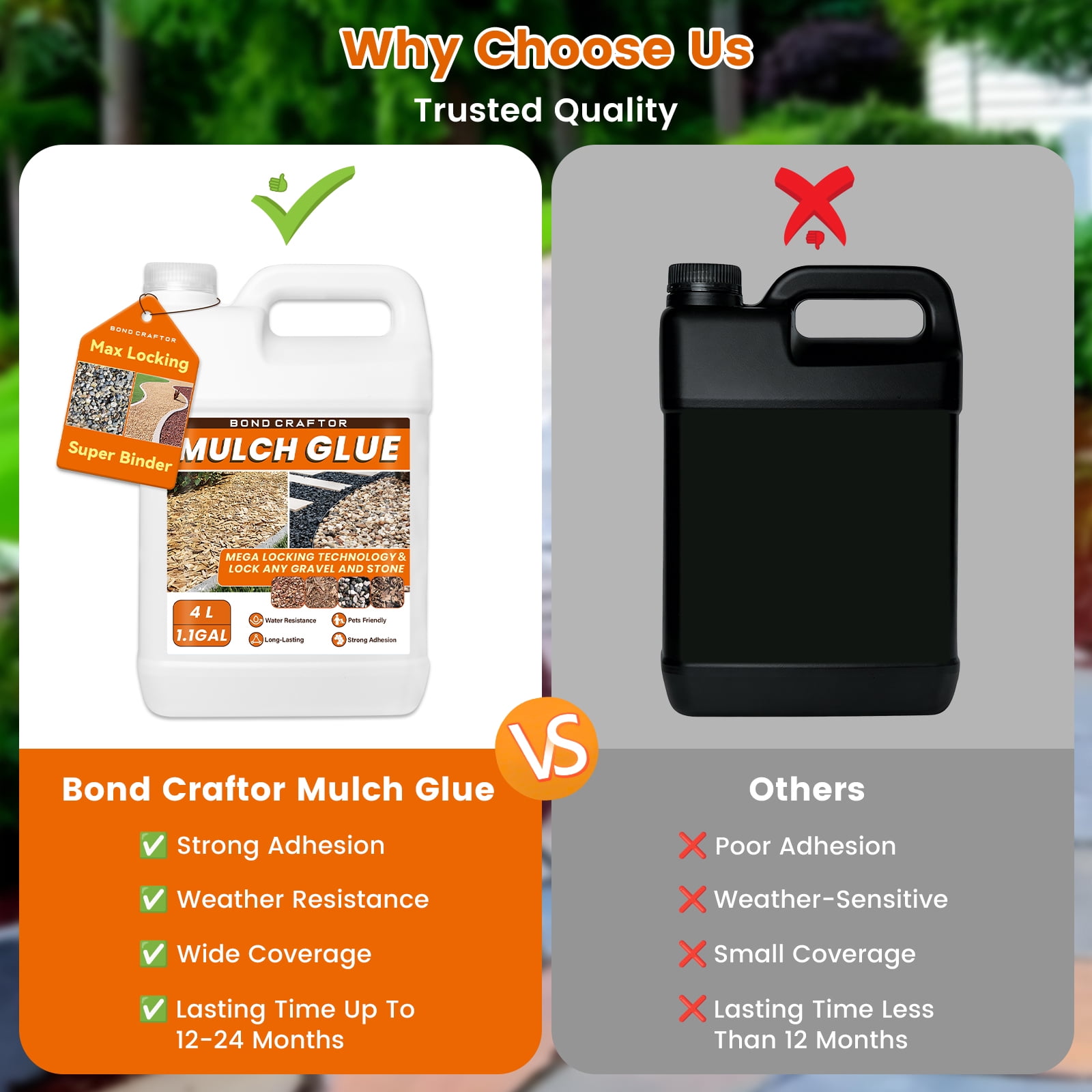 Bond Craftor Mulch Glue, 1.1 Gal Pet Friendly Non-Toxic Gravel Binder for Garden Walkways Landscaping