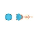 thumbnail image 2 of 2.0 Ct Round Cut Studs Blue Turquoise 18K Rose Solid Solid Gold Everyday Dainty Earrings Push Back, 2 of 7