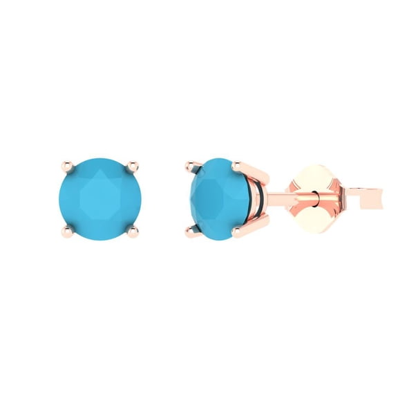 2 ct Push-Back Stud Earrings for Women | 6.5mm Round Cut Simulated Turquoise | 18K Rose Gold