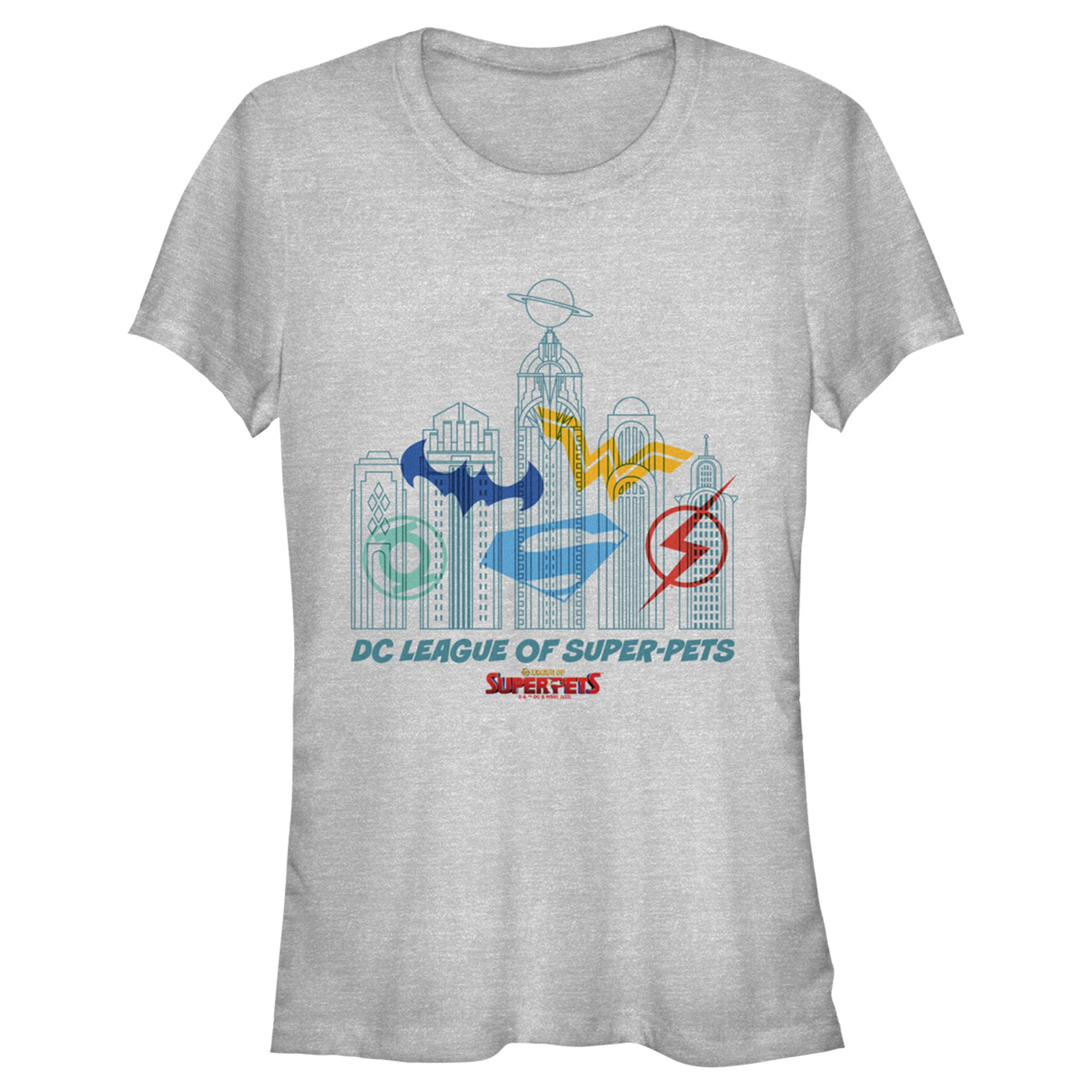 Junior's DC League of Super-Pets Metropolis Skyline Outline Graphic Tee Athletic Heather Medium