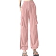 thumbnail image 2 of lulshou Women's Fashion Cargo Pants High Waisted Wide Leg Straight Tube Casual Sports Overalls Pants Work Pants Trousers, 2 of 4