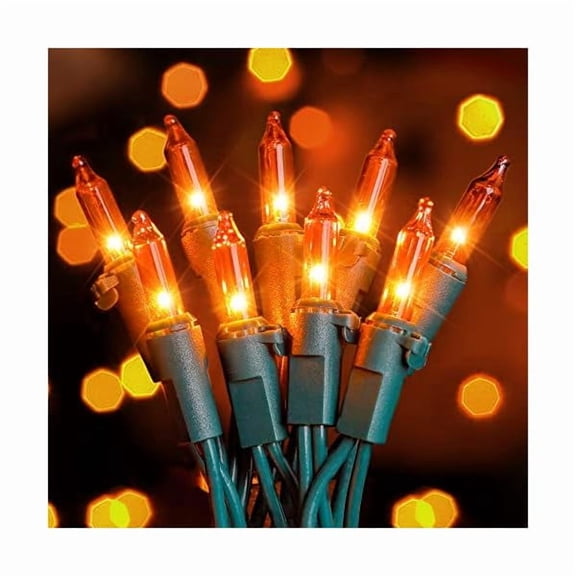 CJB Mini Orange Halloween Lights, 2PACk 50 Incandescent Christmas String Lights, 13FT 120V UL Certified Xmas Tree Lights for Christmas, Patio, Holiday, Party, Home, Indoor Outdoor Decor, Orange