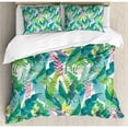 thumbnail image 3 of Leaf Duvet Cover Set Twin Size, Summer Spring in Exotic Island with Flowers Plumeria Lilac Image, Decorative 2 Piece Bedding Set with 1 Pillow Sham, Pink Pale Blue Yellow and Green, by Ambesonne, 3 of 3